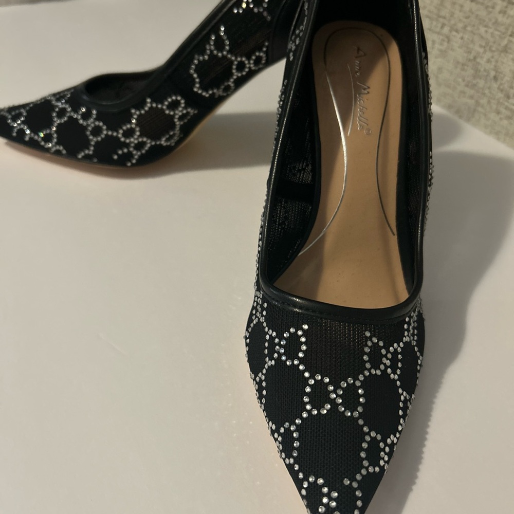 Anne Michelle Black Rhinestone Heels